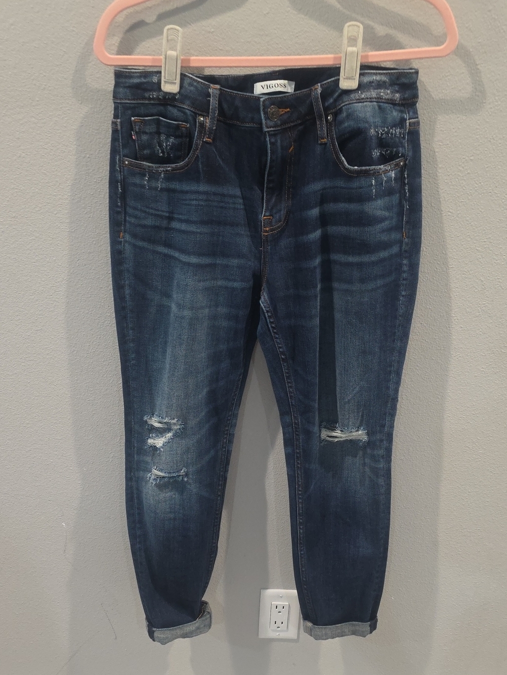 Vigoss Relaxed Dark Blue Distressed Boyfriend Jeans